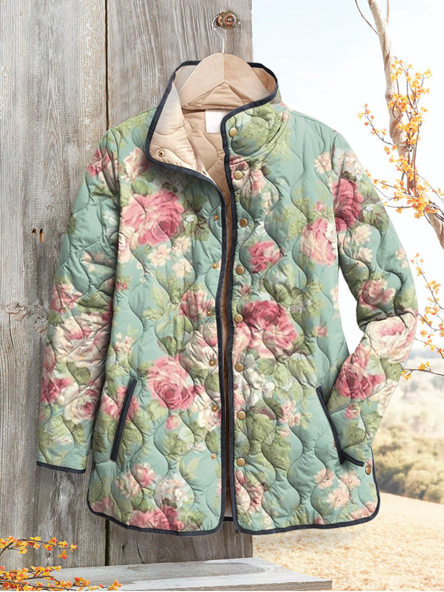Amanda - Retro Floral Patterned Quilted Jacket for Women-15549061661045-Nancy & Mae Savannah