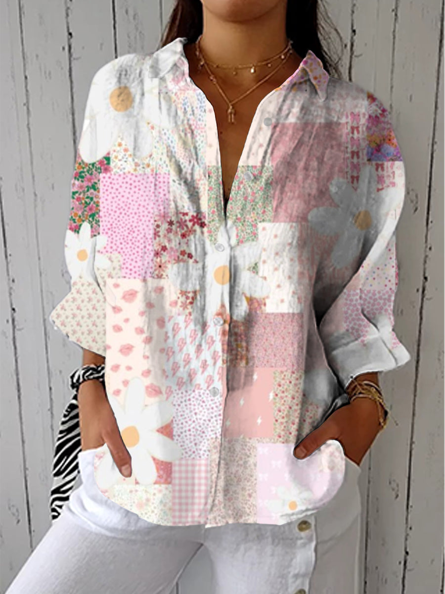 Barbara - Patchwork Daisy Blouse-15542180249973-Nancy & Mae Savannah