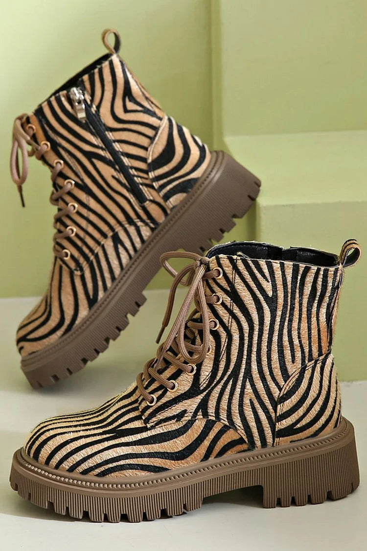 Blair - Zebra Print Lace-Up Boots-15551042060661-Nancy & Mae Savannah