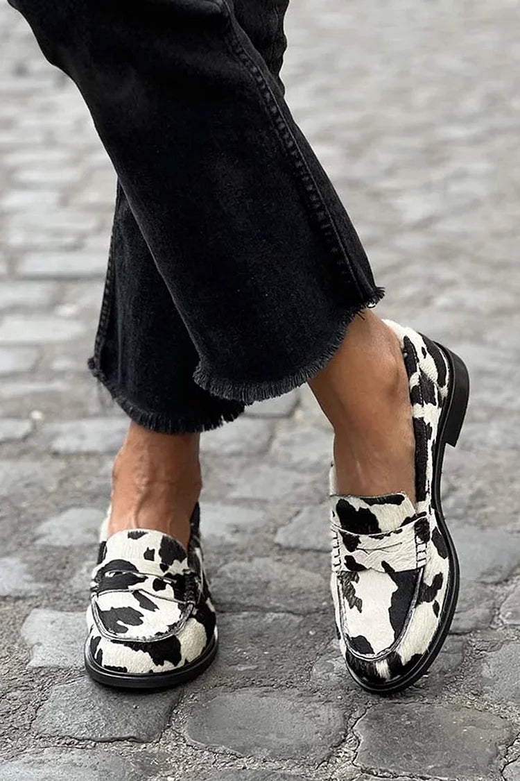 DARLINA - COW-PRINT LOAFERS-15549133881717-Nancy & Mae Savannah