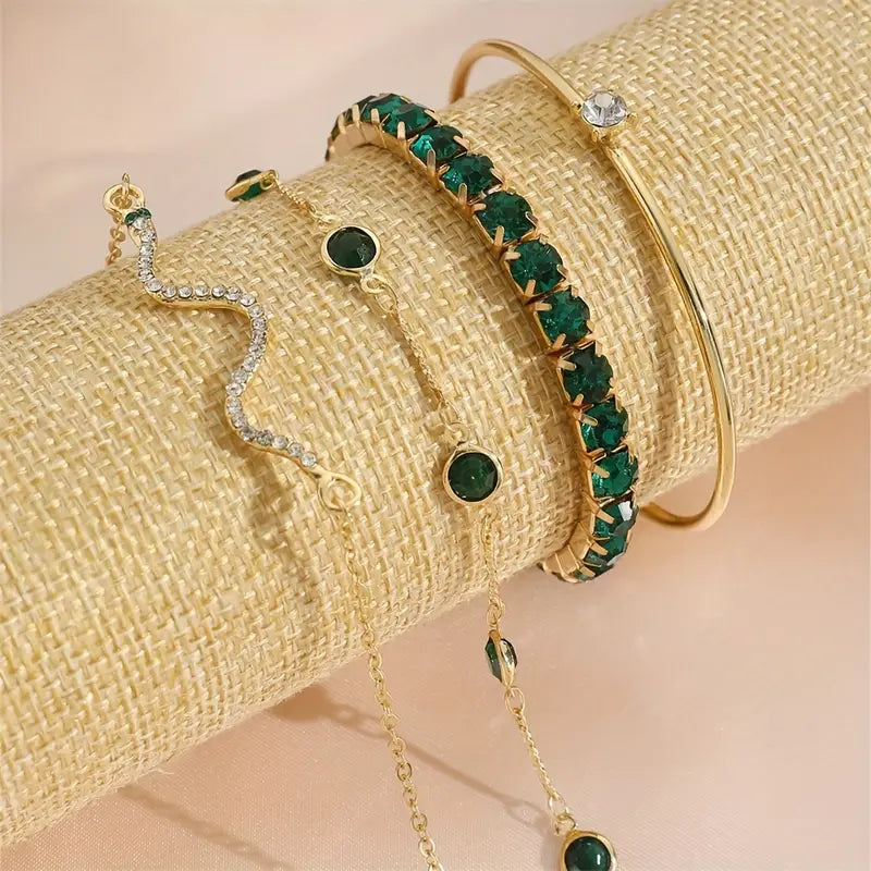 Green Gemstone Bracelet Set-15548284436853-Nancy & Mae Savannah