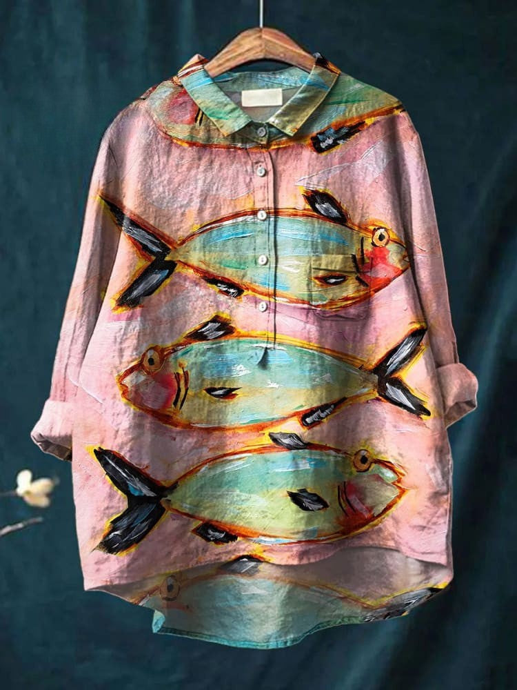 Lena - Artistic Fish Shirt-15542213214581-Nancy & Mae Savannah
