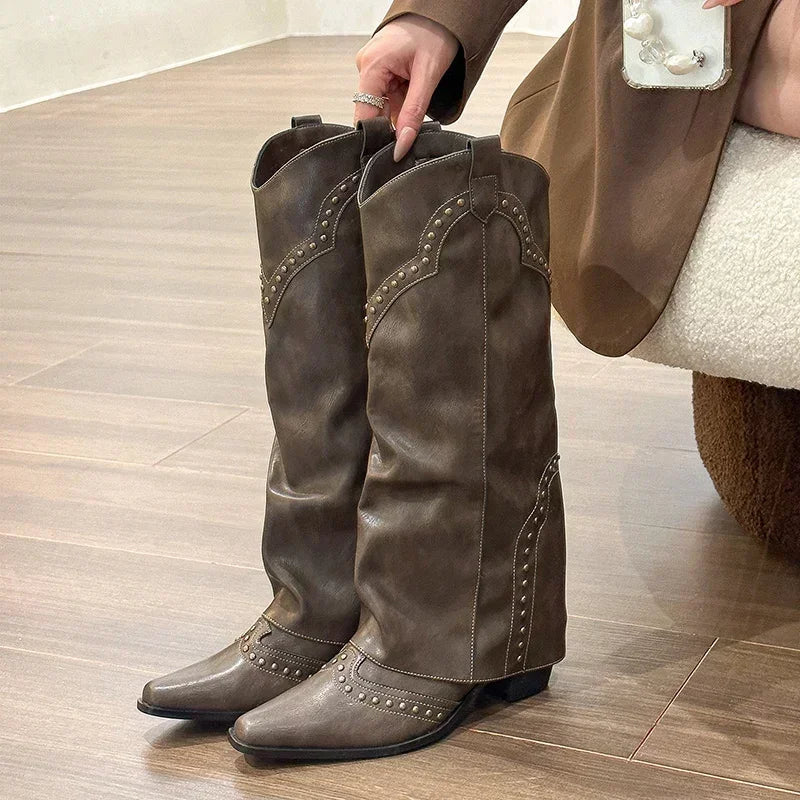 Marissa - Studded Slouch Western Boots-15550871437685-Nancy & Mae Savannah