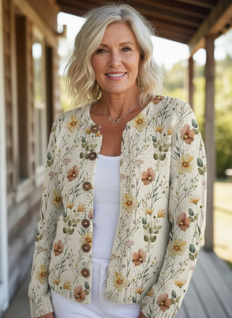 Melissa - Watercolor Garden Floral Pattern Printed Buttoned Cardigan Sweater-15530556162421-Nancy & Mae Savannah