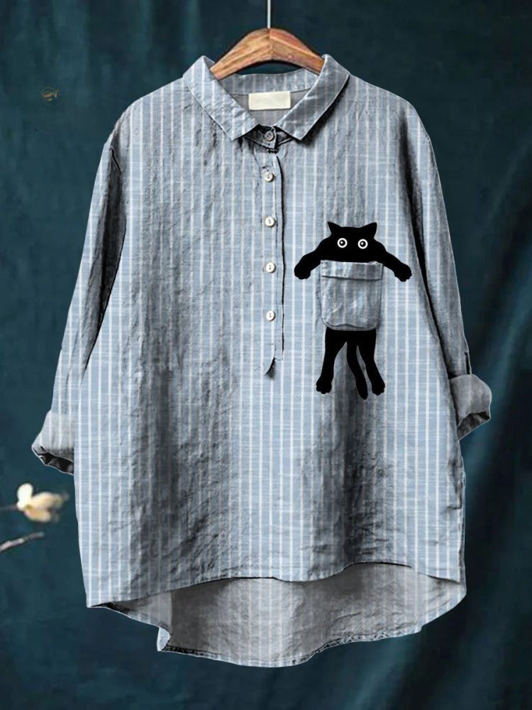 Milo - Cute Cat Pocket Shirt-15542214164853-Nancy & Mae Savannah