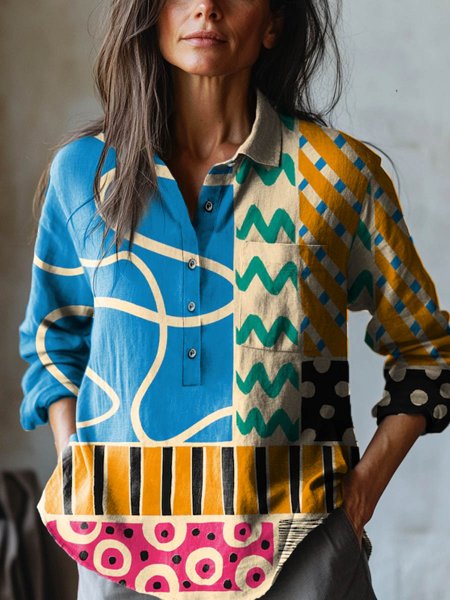 Mira - Colorful Geometric Print Shirt-15542214099317-Nancy & Mae Savannah