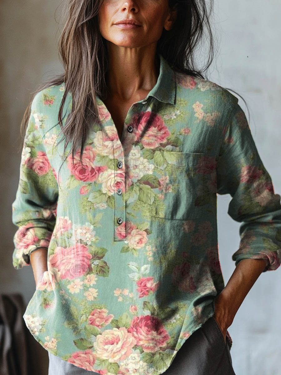 Myra - Vintage Floral Print Blouse-15542195487093-Nancy & Mae Savannah