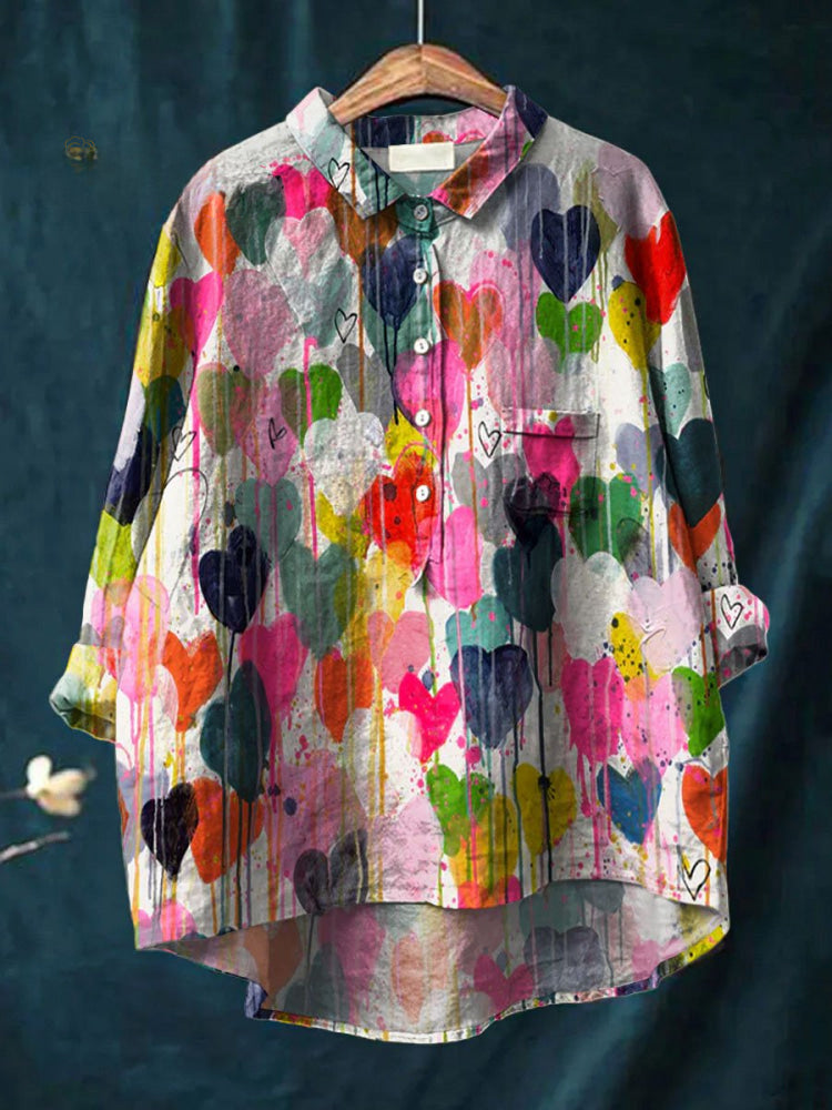 Valentina - Colorful Heart Print Shirt-15542213017973-Nancy & Mae Savannah