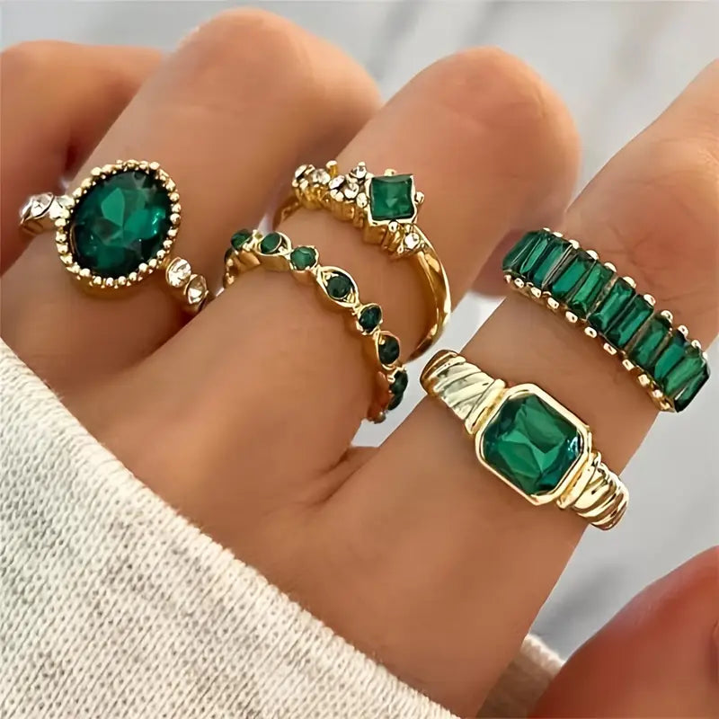 Zarina Exquisite Emerald Gold Ring Set-15548286173557-Nancy & Mae Savannah
