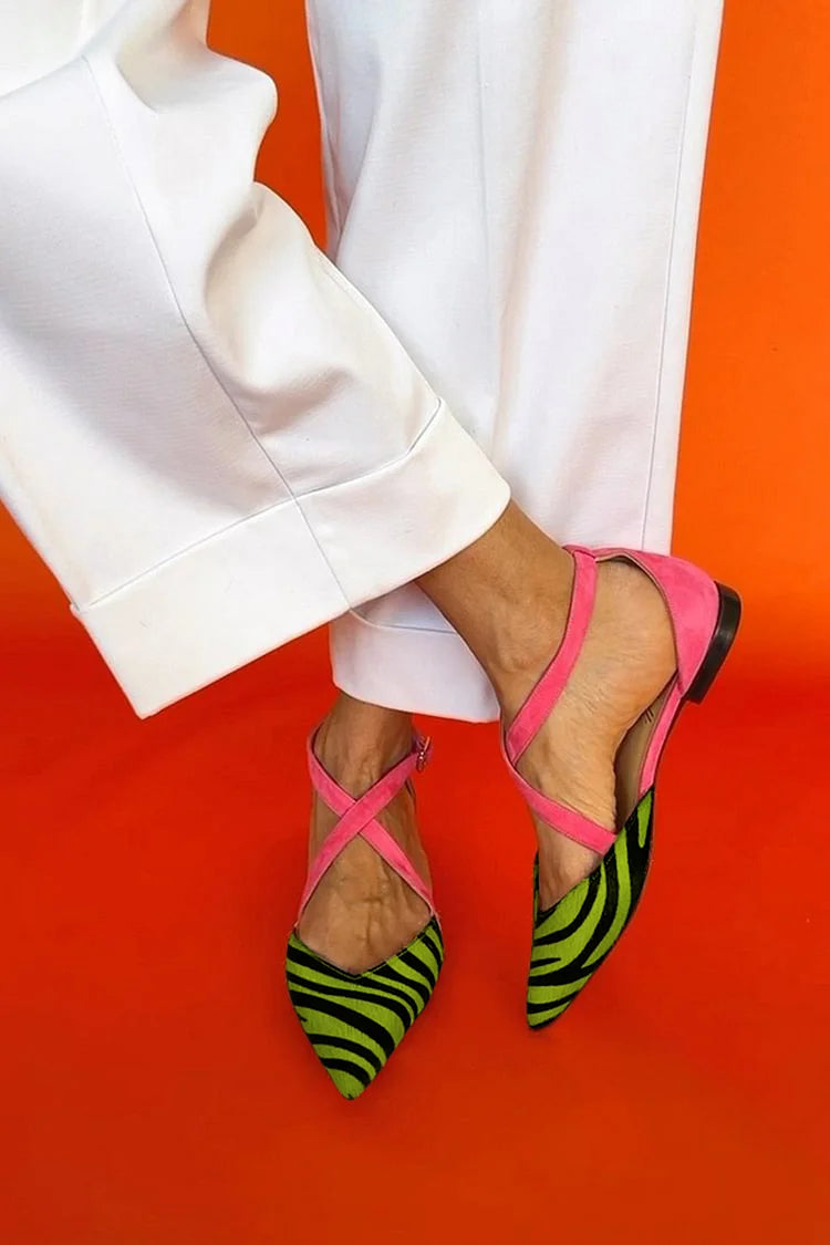 WENNA - ZEBRA PRINT CROSS-STRAP FLATS