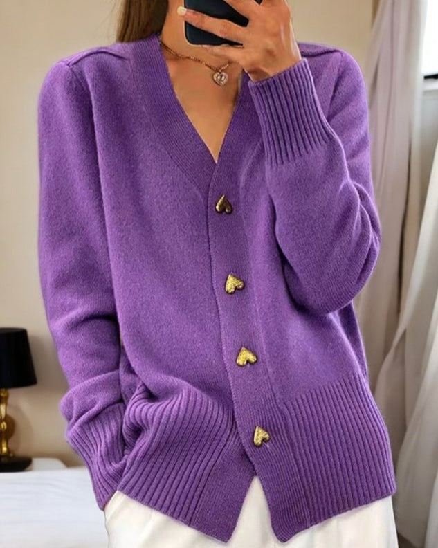 ADELE - Soft Sweater with Heart-Shaped Buttons-15519827820917-Mirella Fiore