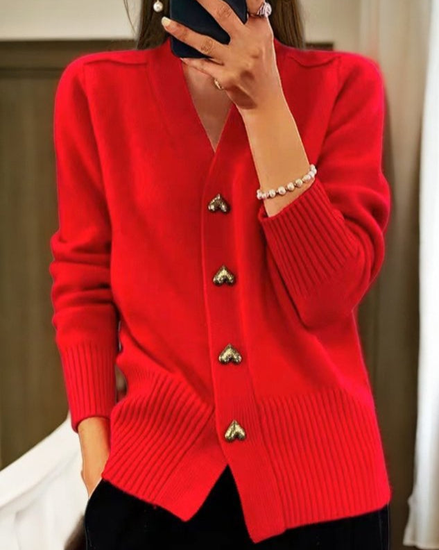 ADELE - Soft Sweater with Heart-Shaped Buttons-15519827820917-Mirella Fiore