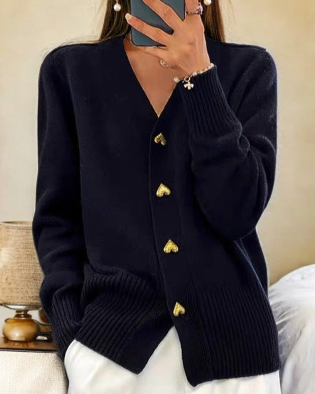 ADELE - Soft Sweater with Heart-Shaped Buttons-15519827820917-Mirella Fiore