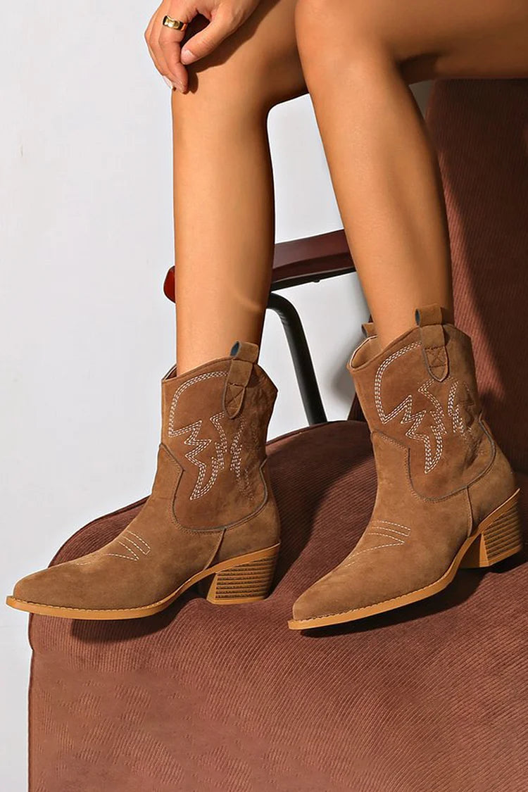 AVA - POINTED WESTERN ANKLE BOOT-15553869250933-Mirella Fiore