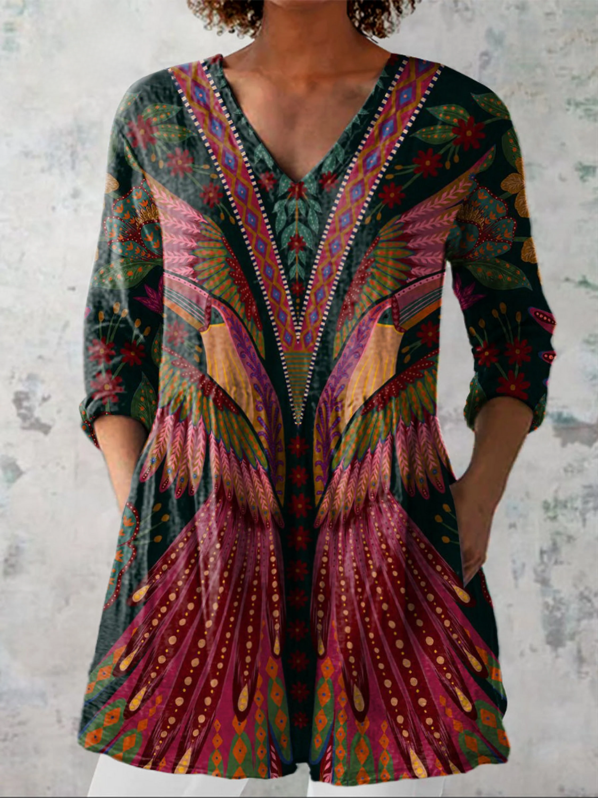 Adrianna - Long V-Neck Shirt-15550824317301-Nancy & Mae Savannah