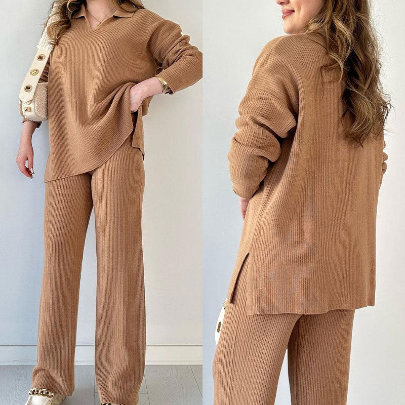 Aida - Casual Set of Two Pieces with V-Neck and Slit-15553174733173-Mirella Fiore