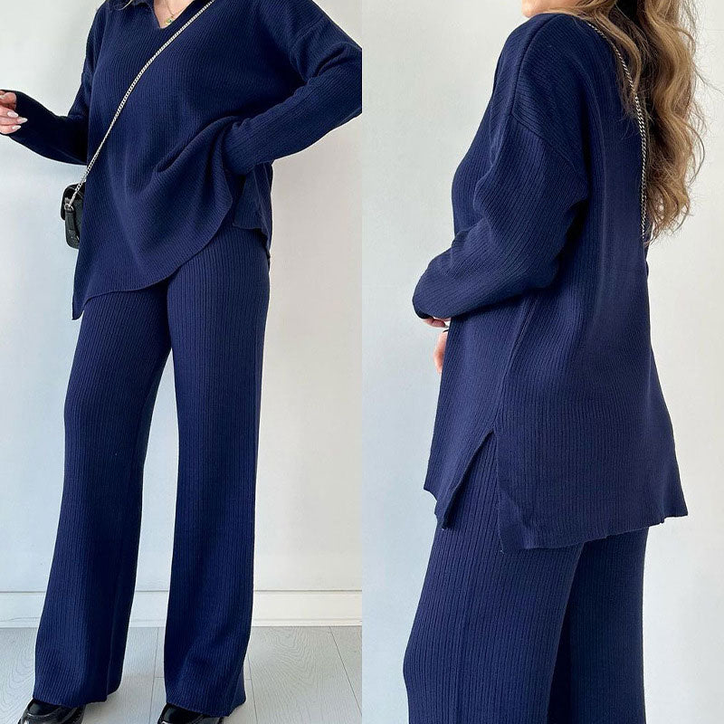 Aida - Casual Set of Two Pieces with V-Neck and Slit-15553174733173-Mirella Fiore