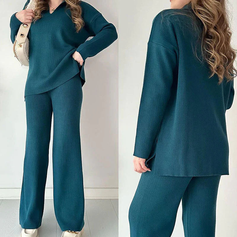 Aida - Casual Set of Two Pieces with V-Neck and Slit-15553174733173-Mirella Fiore