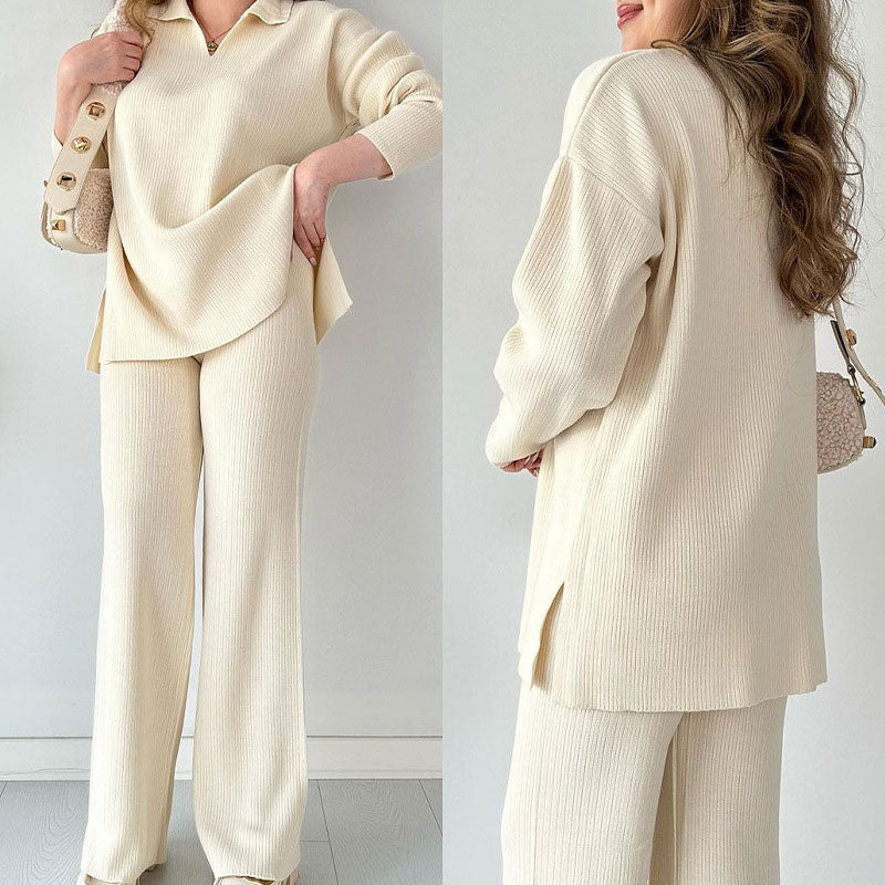 Aida - Casual Set of Two Pieces with V-Neck and Slit-15553174733173-Mirella Fiore