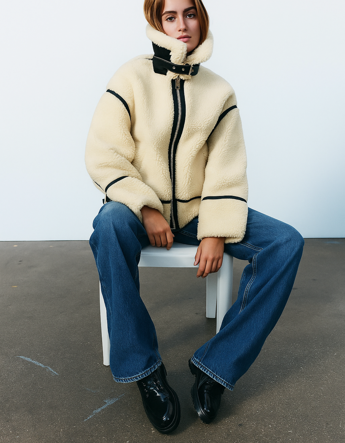 Alvarine – Contrast trim – Shearling jacket-15425982988661-Mirella Fiore
