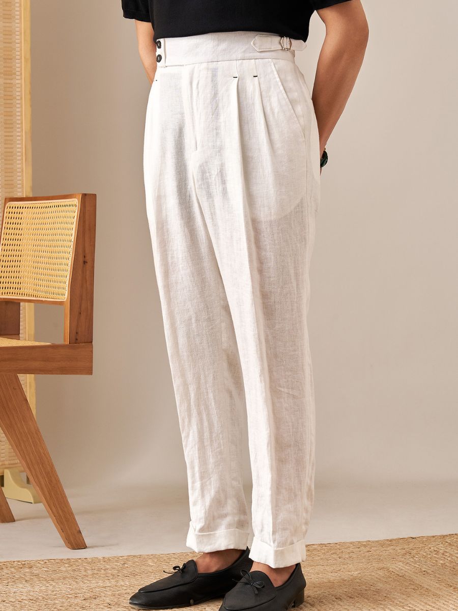 Amalfi High Waist Trousers 100% Linen-15553982497141-Nancy & Mae Savannah