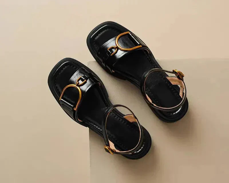 Amara - Buckled Flat Sandals-15547822342517-Mirella Fiore
