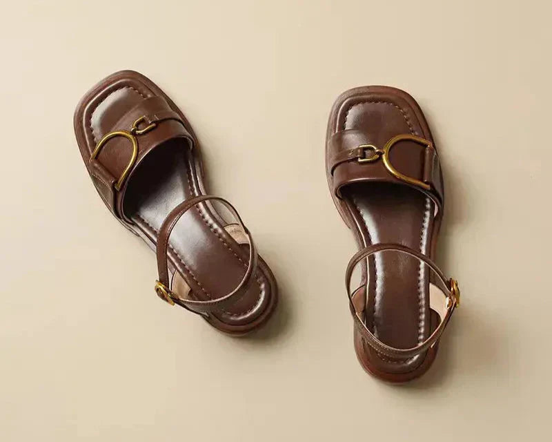 Amara - Buckled Flat Sandals-15547822342517-Mirella Fiore
