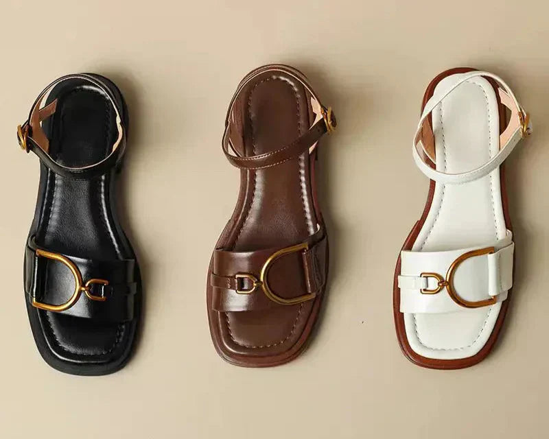 Amara - Buckled Flat Sandals-15547822342517-Mirella Fiore