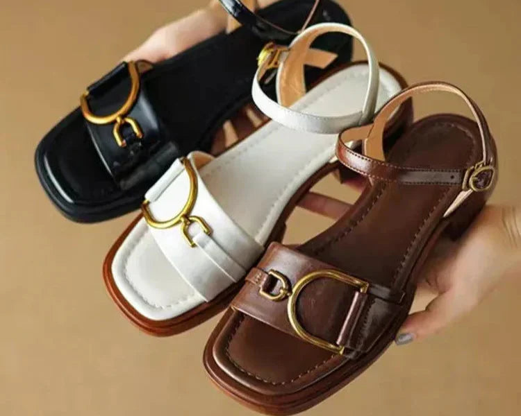 Amara - Buckled Flat Sandals-15547822342517-Mirella Fiore