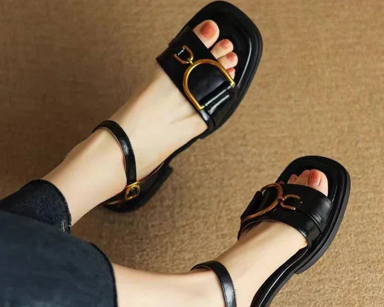 Amara - Buckled Flat Sandals-15547822342517-Mirella Fiore