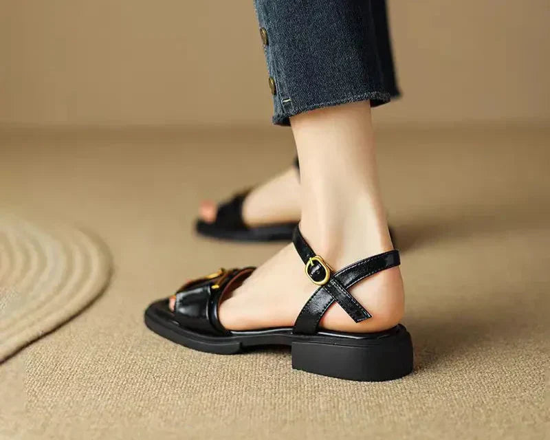 Amara - Buckled Flat Sandals-15547822342517-Mirella Fiore