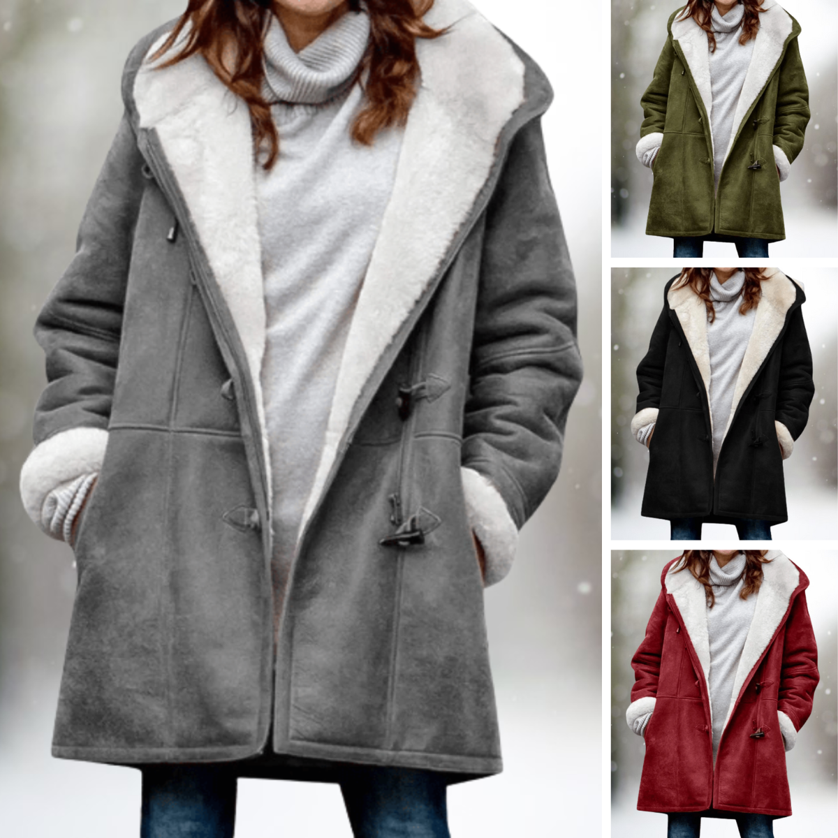 Amara - Premium Suede Fleece Hooded Jacket-15518868046197-Mirella Fiore