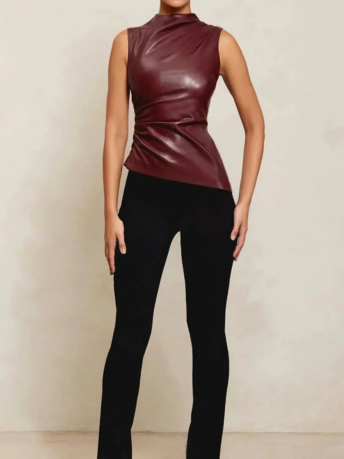 Arietta – Asymmetrical hemline – Faux leather top-15133677126005-Nancy & Mae Savannah