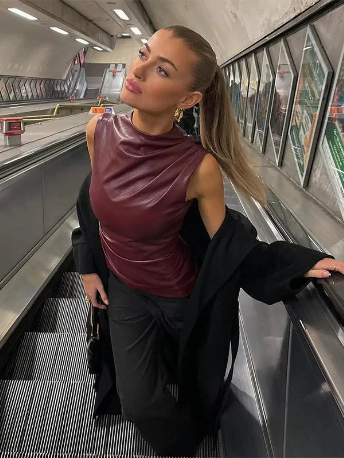 Arietta – Asymmetrical hemline – Faux leather top-15133677126005-Nancy & Mae Savannah