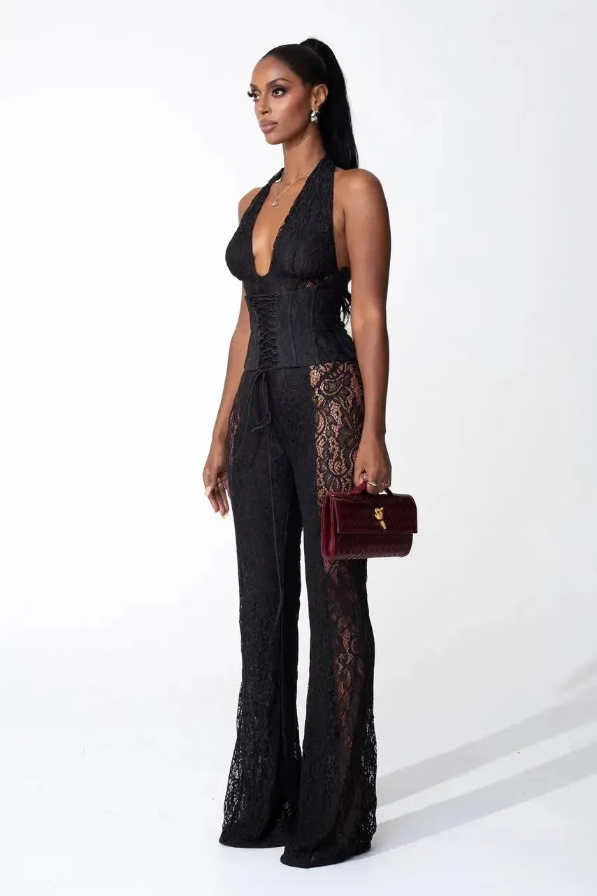 Bea – Halter neckline – Lace jumpsuit-15133676765557-Nancy & Mae Savannah