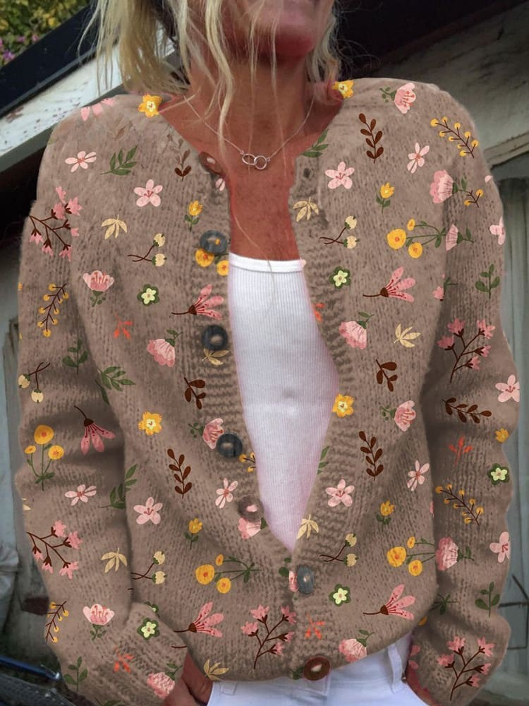 Belinda - Floral Print Buttoned Casual Cardigan Sweater-15530556260725-Mirella Fiore