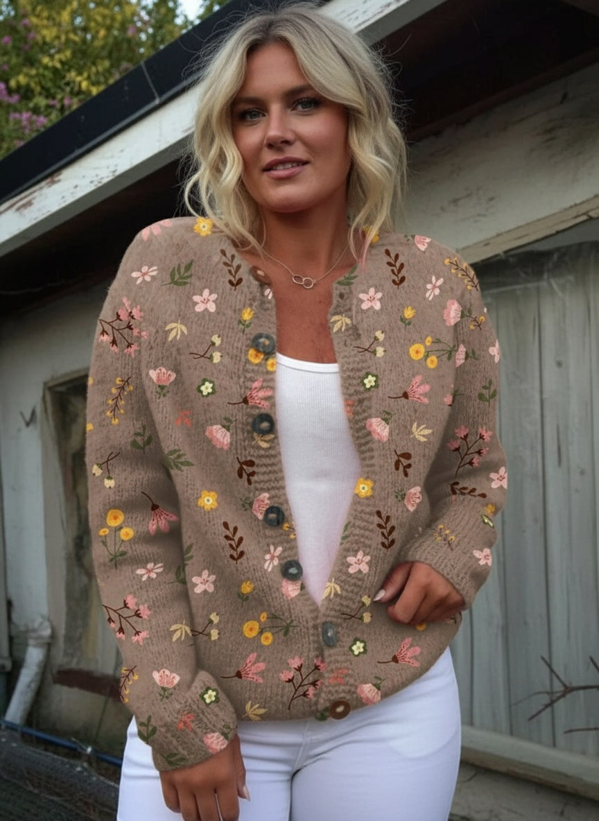 Belinda - Floral Print Buttoned Casual Cardigan Sweater-15530556260725-Mirella Fiore