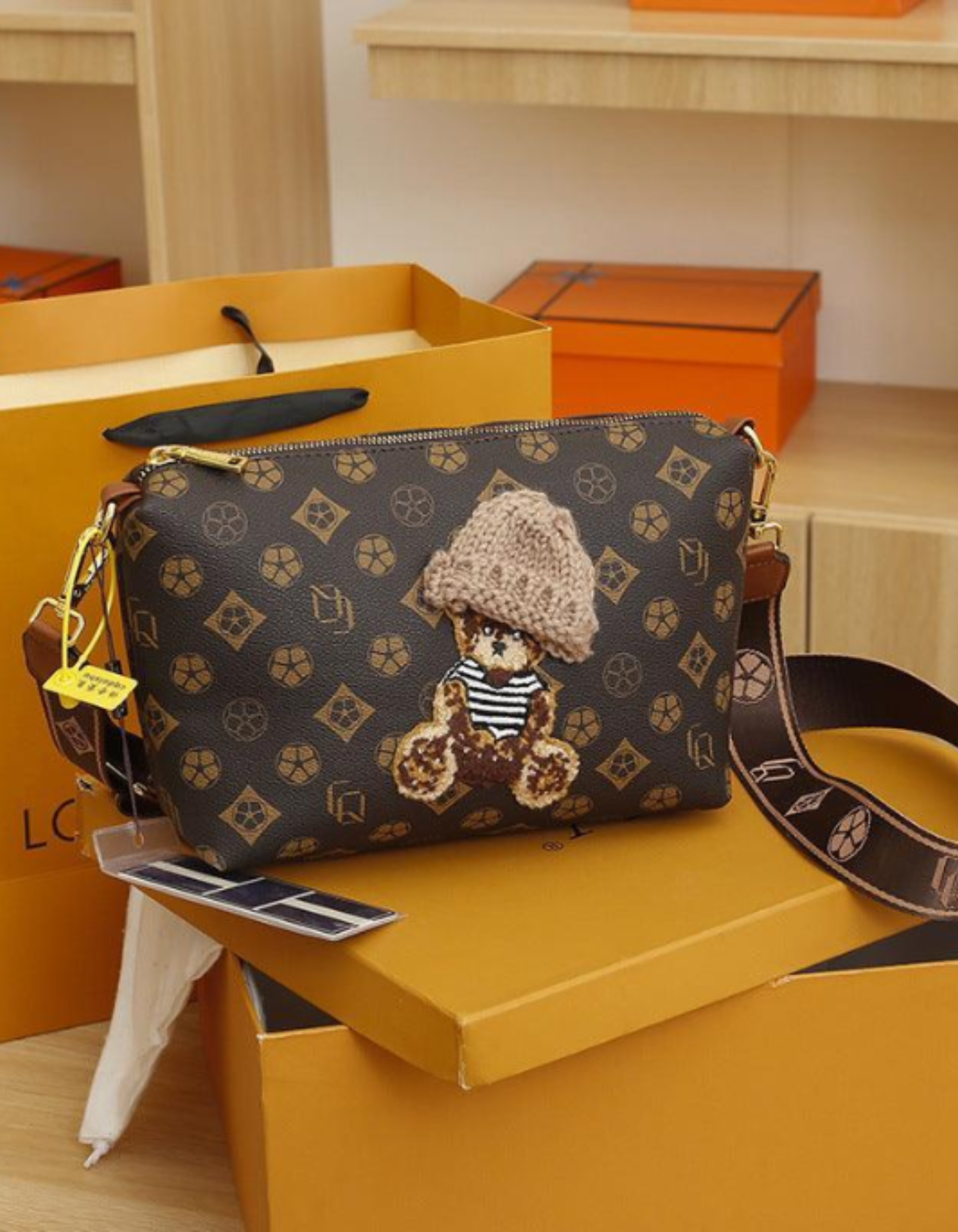 Berenza – Knitted bear accent – Crossbody bag-15209173483893-Nancy & Mae Savannah