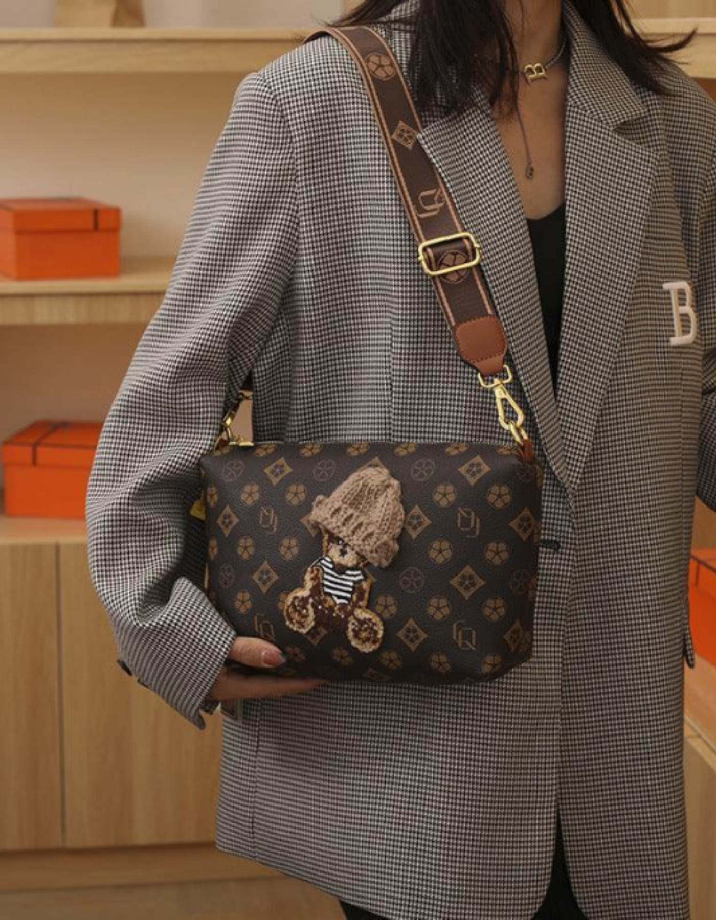 Berenza – Knitted bear accent – Crossbody bag-15209173483893-Nancy & Mae Savannah