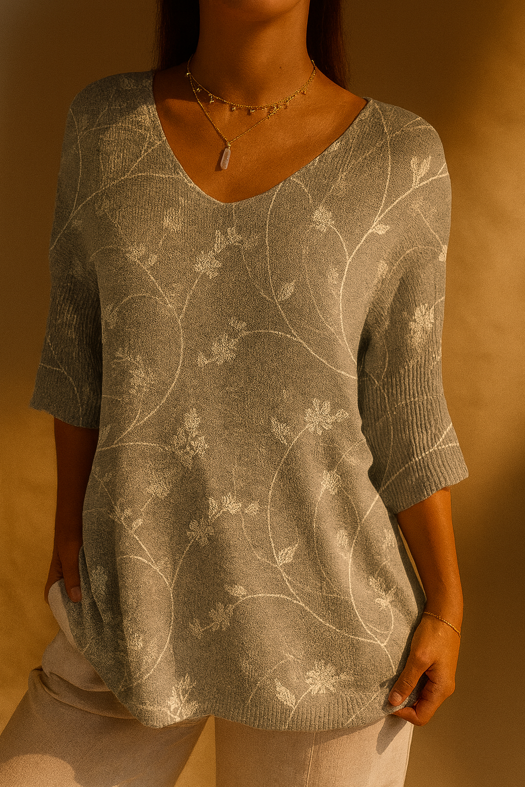 Bianca - Women's Vintage Floral Art Casual Pullover Knit-15544857133429-Mirella Fiore