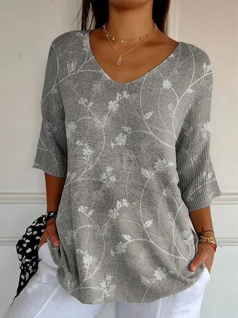 Bianca - Women's Vintage Floral Art Casual Pullover Knit-15544857133429-Mirella Fiore