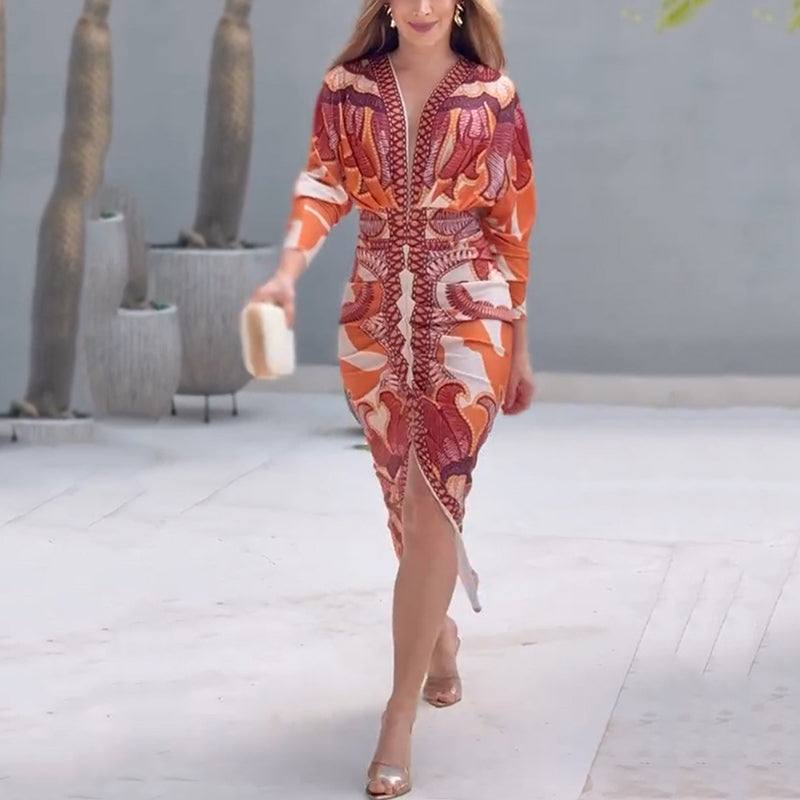 Blysse - Elegant V-Neck Dress-15553262485877-Nancy & Mae Savannah