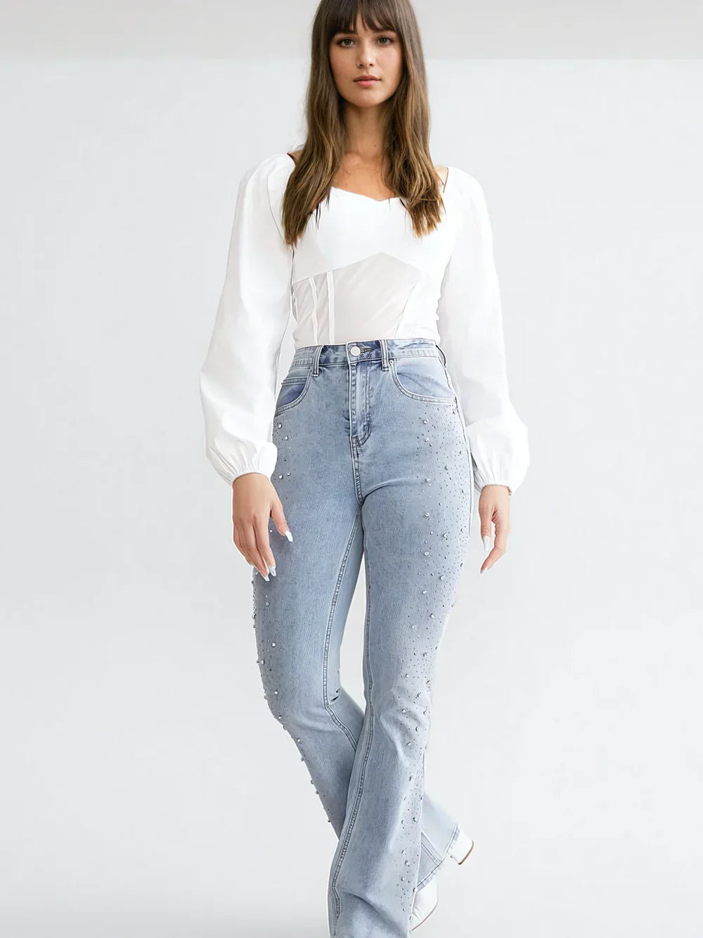 Brigida – Rhinestone embellished – Boot cut flared jeans-15133709500789-Mirella Fiore