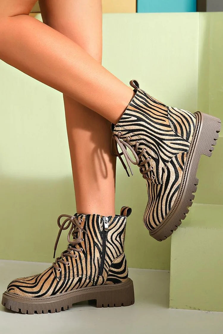 CALLIOPE - ZEBRA PRINT LACE-UP BOOTS-15553869447541-Mirella Fiore