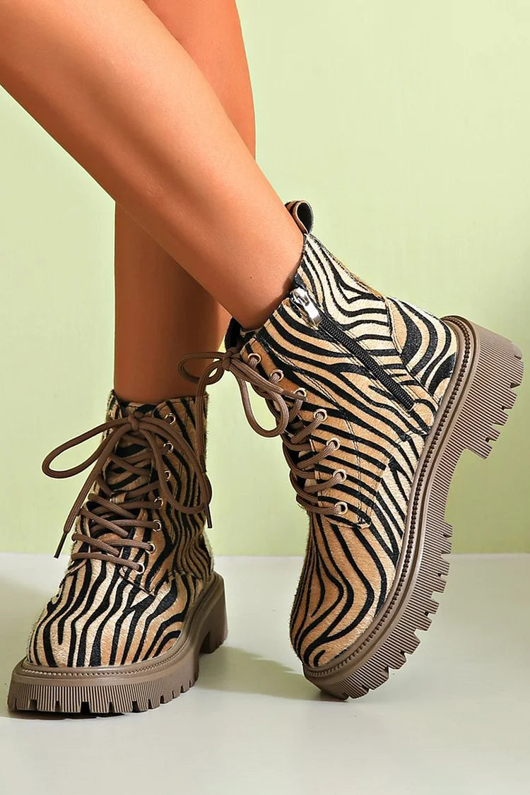 CALLIOPE - ZEBRA PRINT LACE-UP BOOTS-15553869447541-Mirella Fiore
