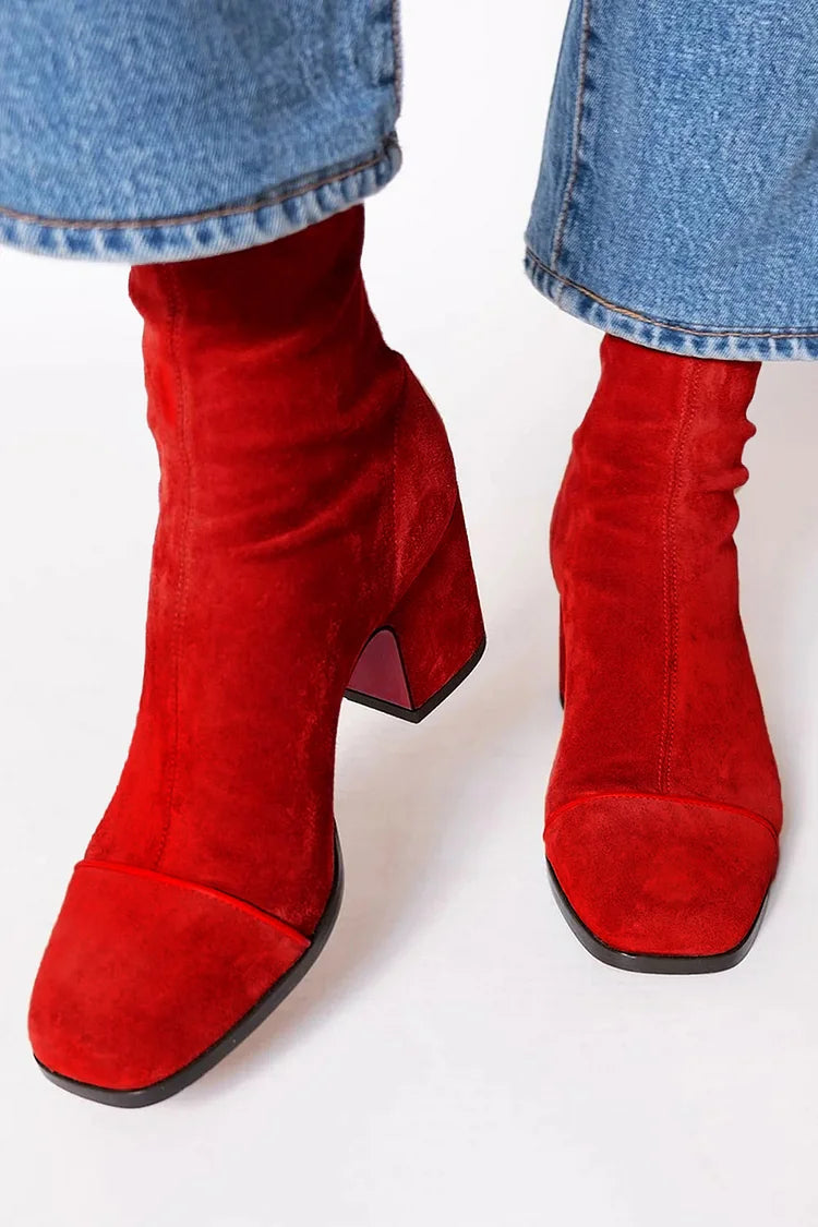 CAROLINA - SQUARE TOED ANKLE BOOT WITH BOLD HEEL-15553869578613-Mirella Fiore