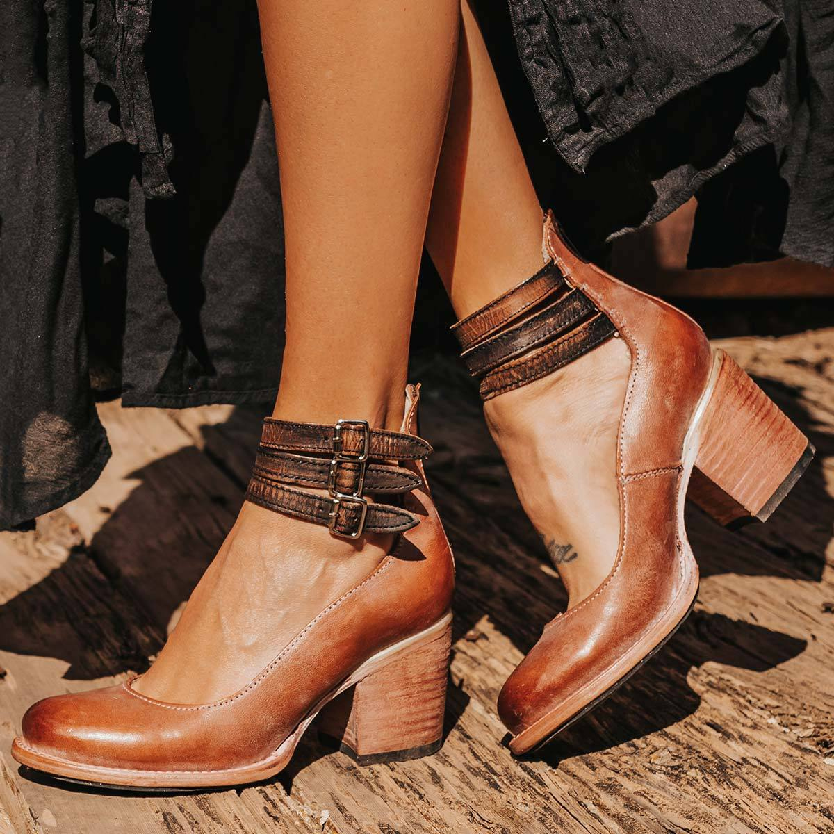 COLENE - VINTAGE LEATHER STRAP HEELS-15553870070133-Mirella Fiore
