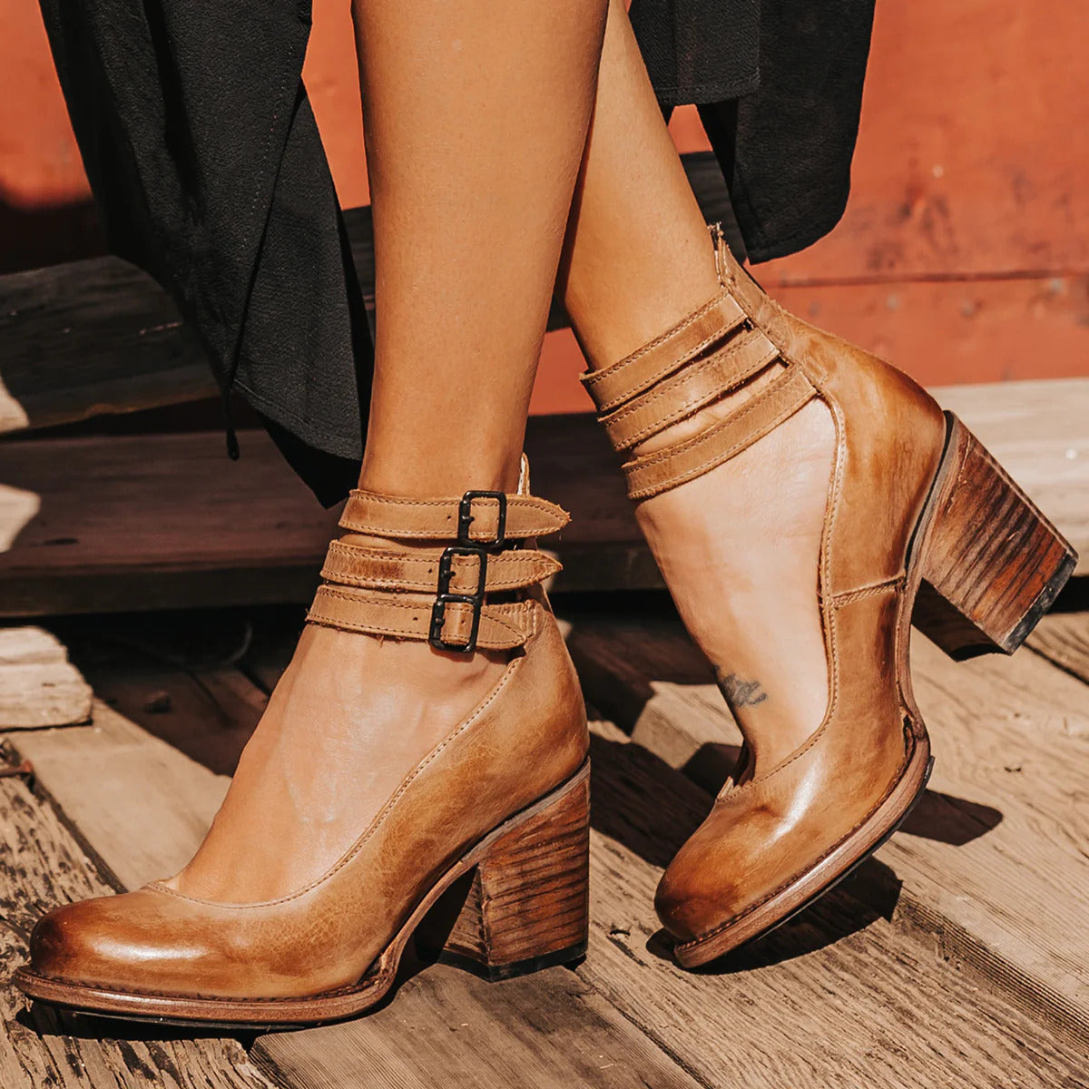 COLENE - VINTAGE LEATHER STRAP HEELS-15553870070133-Mirella Fiore