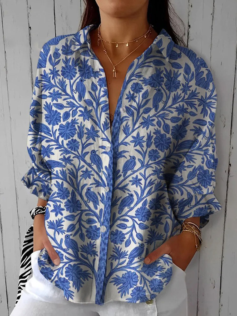 Cameron - Blue Garden Blouse-15542180151669-Mirella Fiore