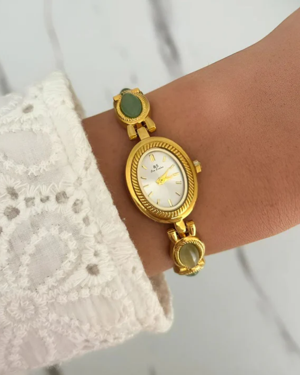 Cettina – Green stone accents – Vintage watch-15233937473909-Nancy & Mae Savannah